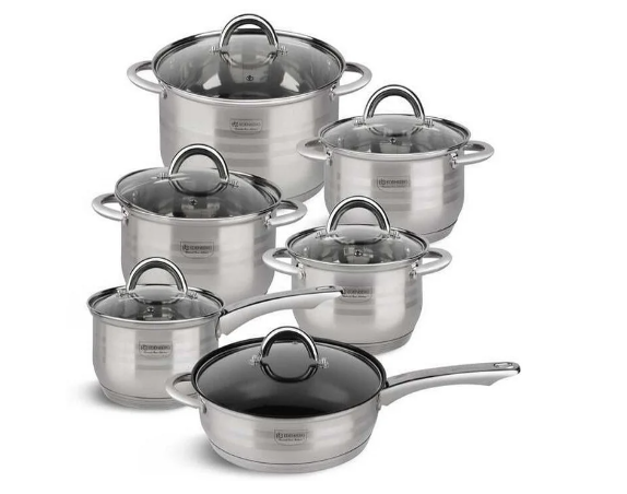 Engelbërg 12 Piece Pot Set With Pan Stainless Steel Cookware Set (12 - Piece)